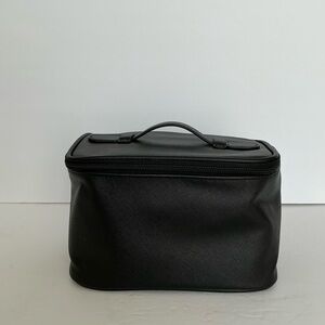 Bloomingdale's Black Faux Leather Train Case Cosmetic Bag